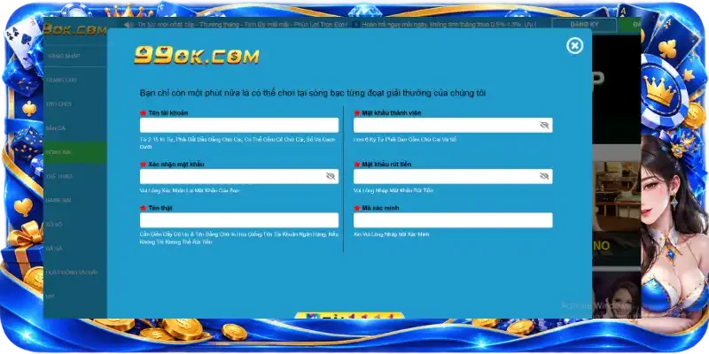 Thao tác cơ bản đối với tài khoản 99OK